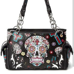 Sugar Skull Rose Flower Day of the Dead Purse Punk Gothic Totes Women Fashion